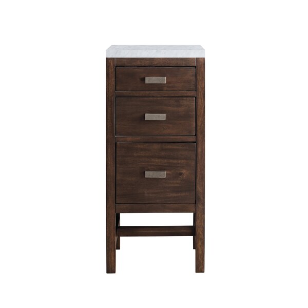 James Martin Vanities Addison 15in Base Cabinet, Mid-Century Acacia w/ 3 CM Carrara Marble Top E444-BC15-MCA-3CAR - main
